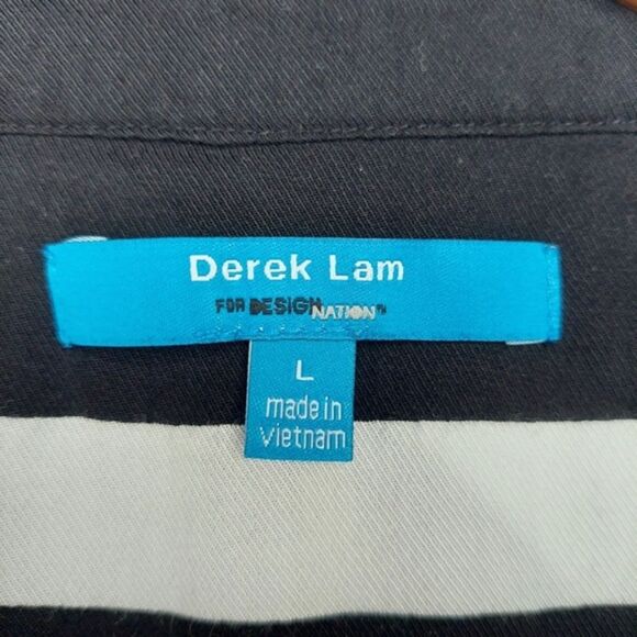 Derek Lam for Design Nation Abstract Geometric Teal & Black Striped Blouse Sz L - Picture 6 of 11